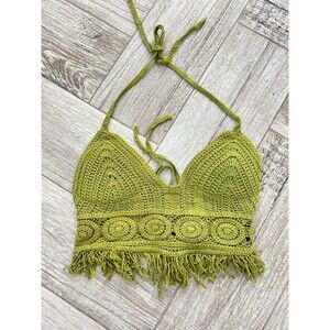Sans Souci Boho Crochet Halter Top green.